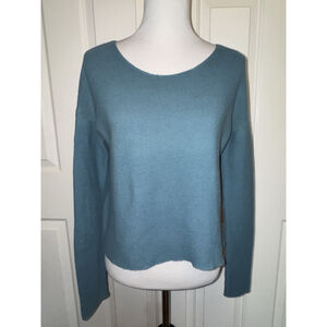 Peruvian Connection Cotton Knit Sweater Blue Boho Coastal Chic Off Shoulder